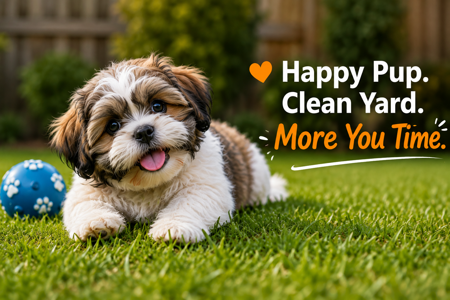 Happy puppy relaxing in a clean backyard